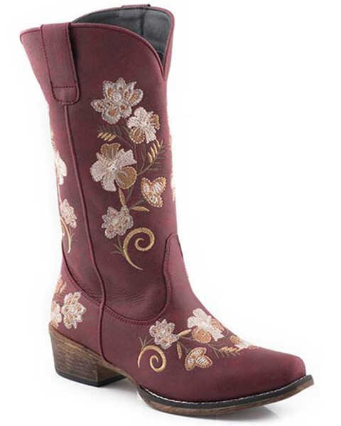Image #1 - Roper Women's Riley Floral Western Performance Boots - Snip Toe, Red, hi-res