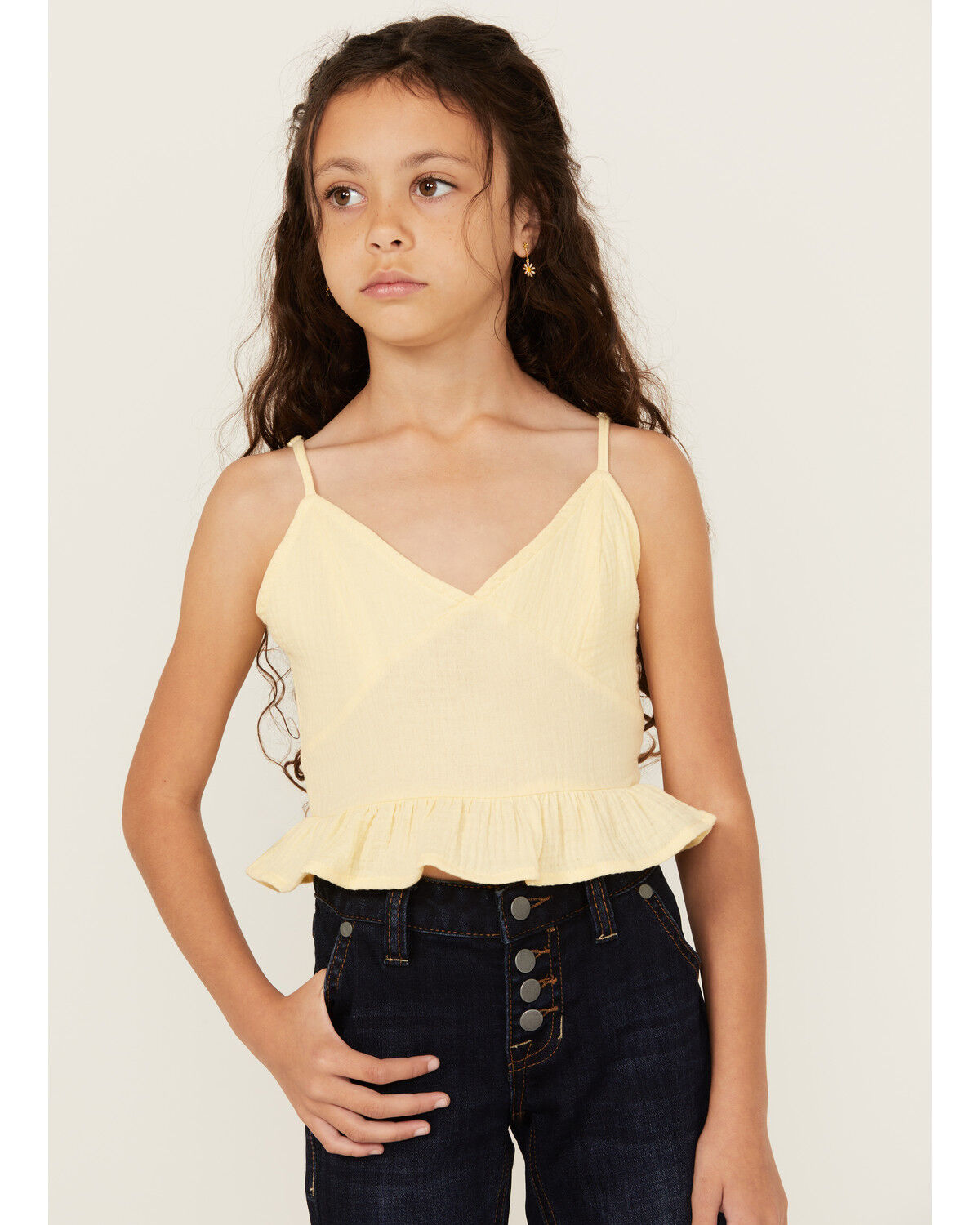 Image #1 - Fornia Girls' Peplum Tank, Yellow, hi-res