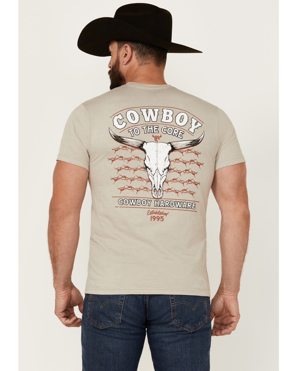 Image #1 - Cowboy Hardware Men's Cowboy To The Core Short Sleeve Graphic T-Shirt, Sand, hi-res