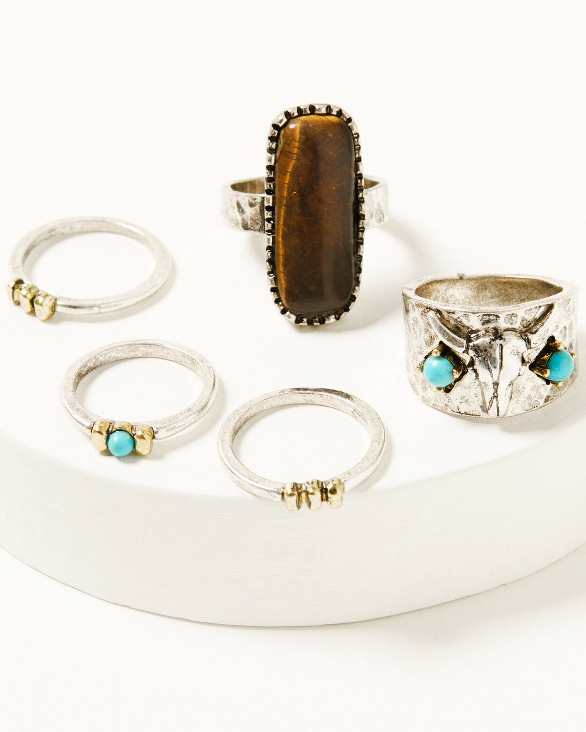 Shyanne Women's Americana Longhorn Ring Set - 5 Piece, Silver, hi-res