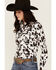 Image #2 - Cowgirl Hardware Women's Cow Print Snap Long Sleeve Western Shirt , Brown, hi-res