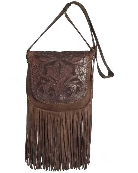 Kobler Leather Women's Tooled Crossbody Bag, Dark Brown, hi-res