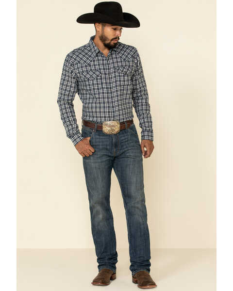 Image #2 - Cody James Men's Ash Small Plaid Long Sleeve Western Flannel Shirt , Navy, hi-res