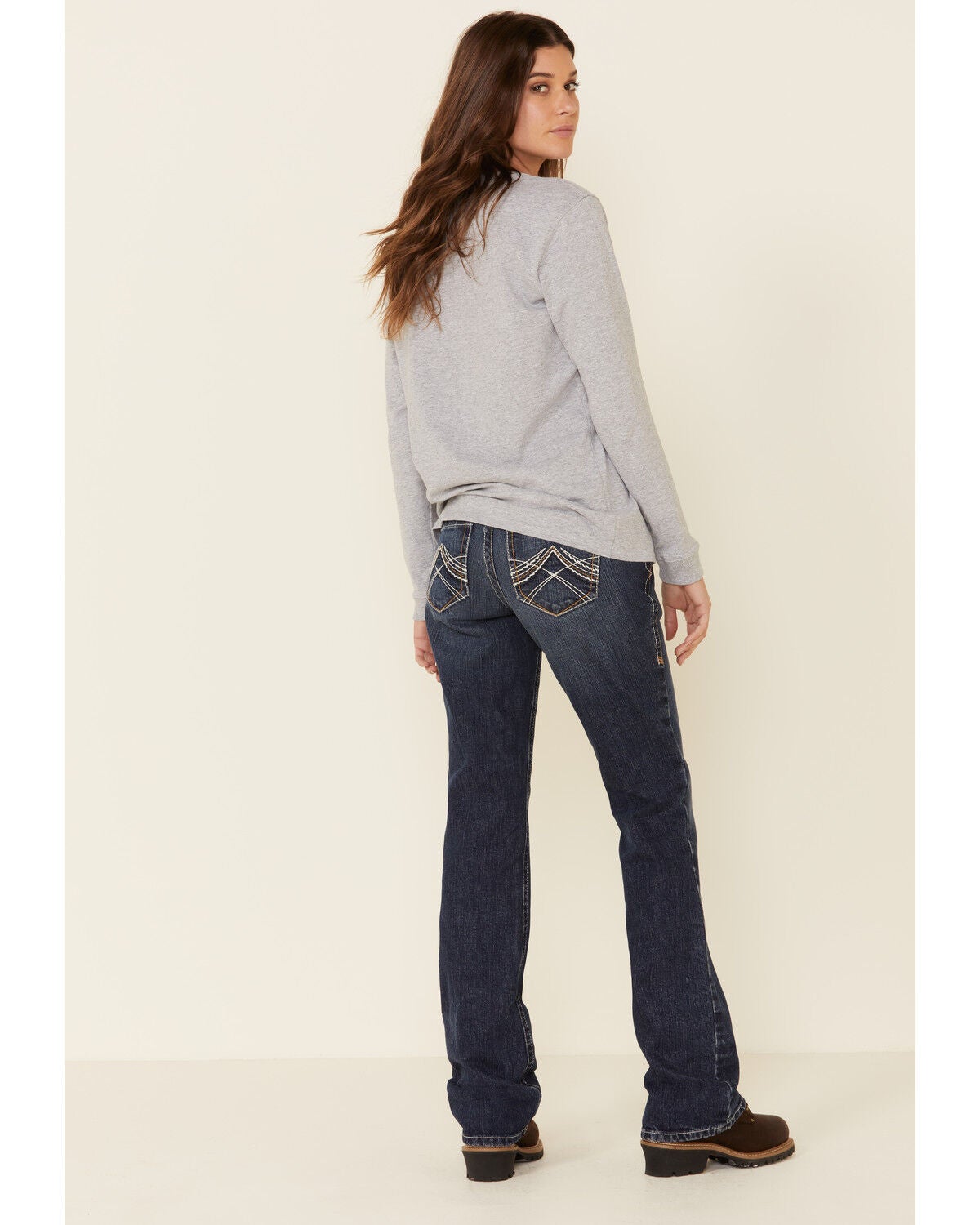 Image #1 - Ariat Women's Boot Barn Exclusive Durastretch FR Whipstitch Bootcut Jeans, Blue, hi-res