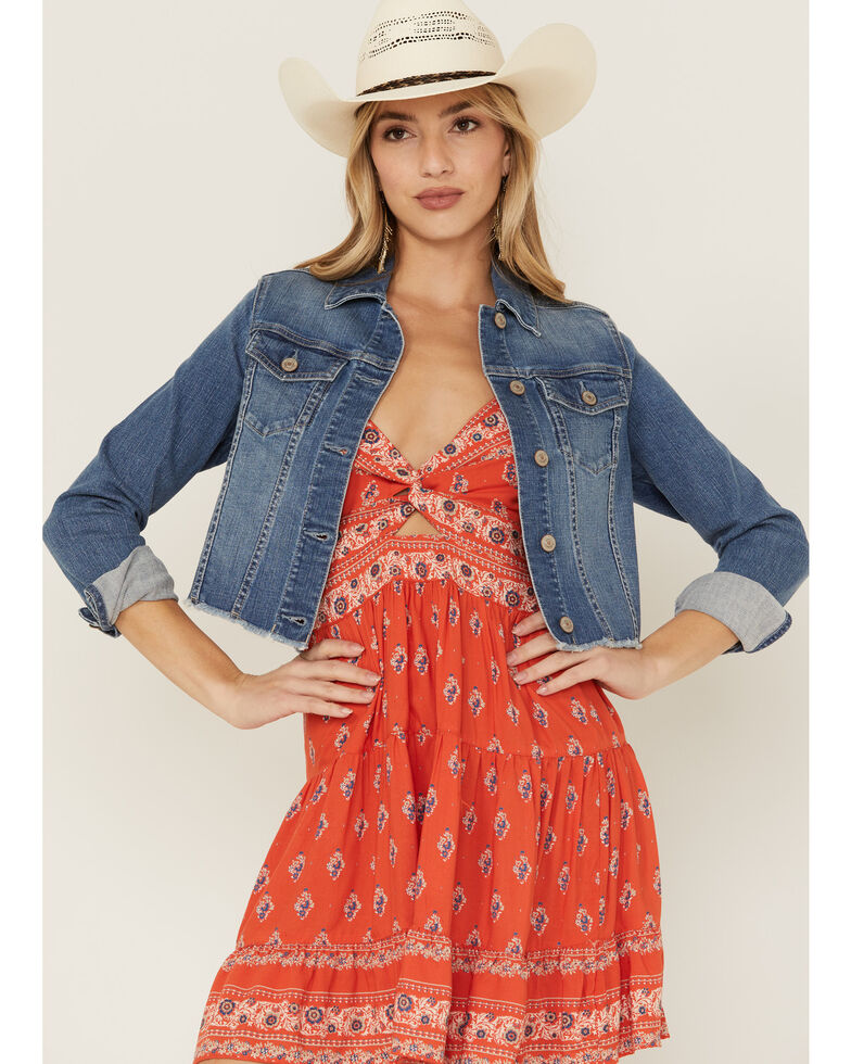 Shyanne Women's Light Denim Cropped Fray Jacket, Light Wash, hi-res