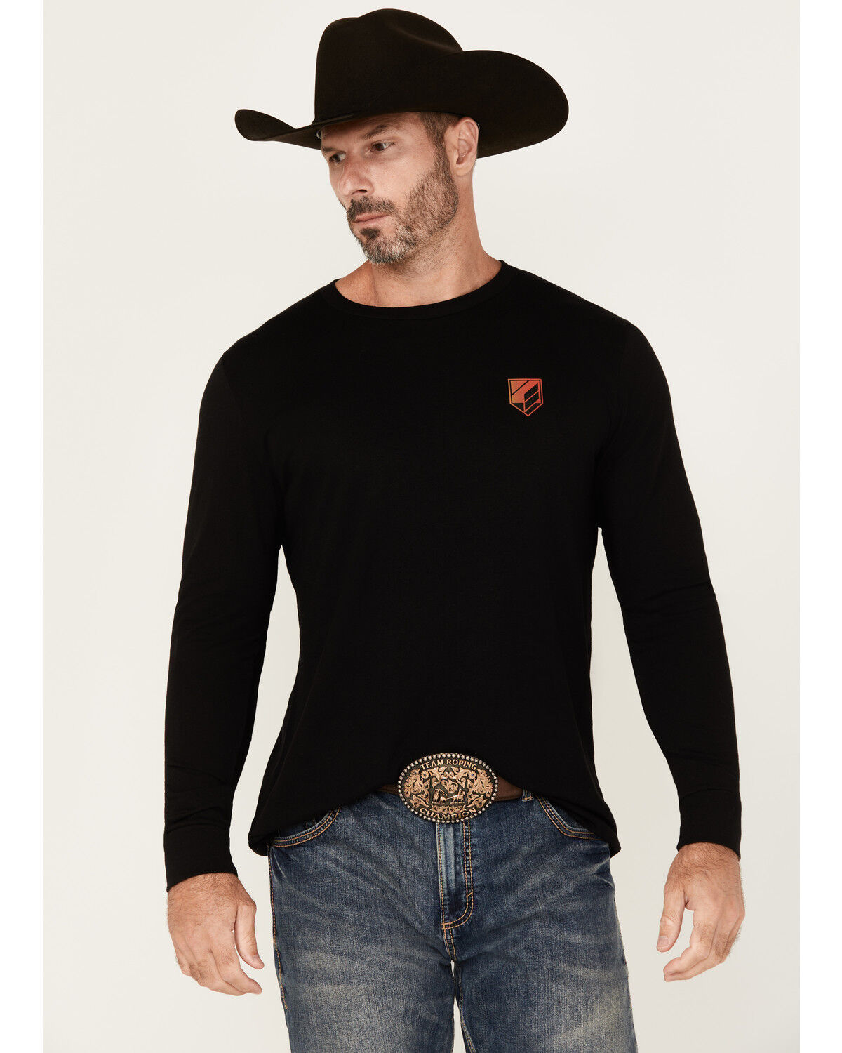 Image #2 - RANK 45® Men's Raw Rodeo Logo Long Sleeve Graphic T-Shirt, Black, hi-res