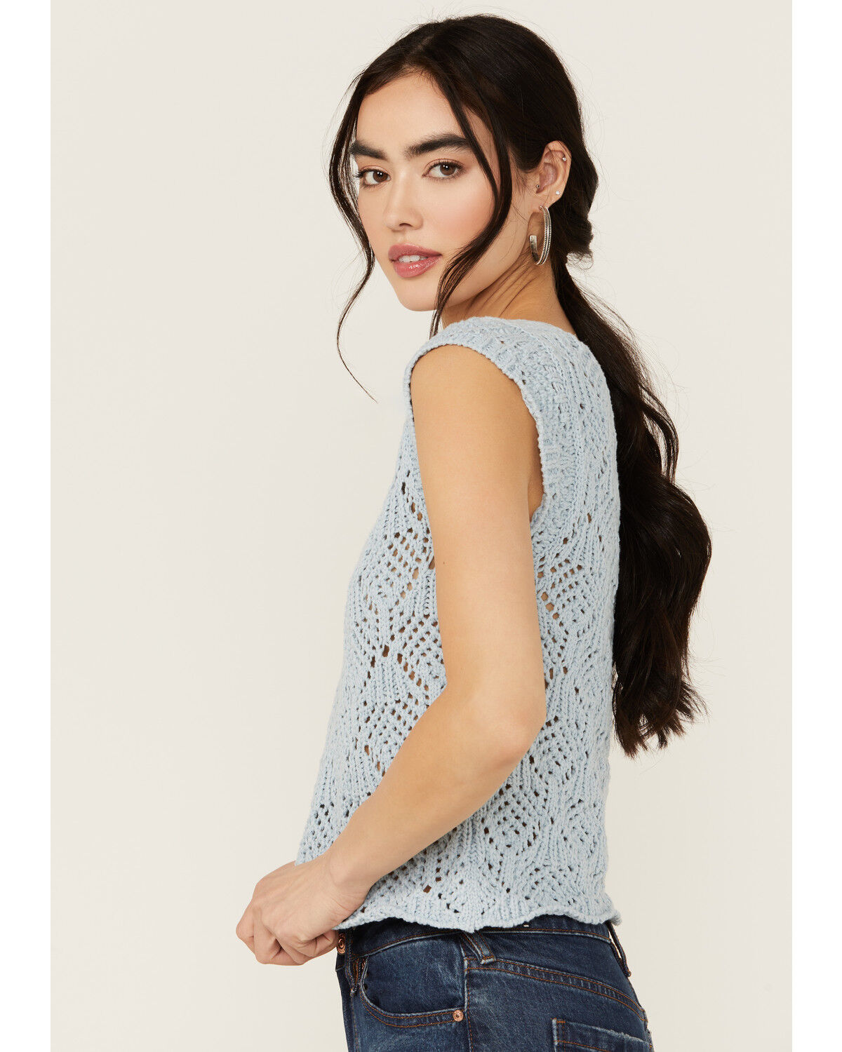 Image #2 - Revel Women's Sleeveless Crochet Tank Top, Blue, hi-res