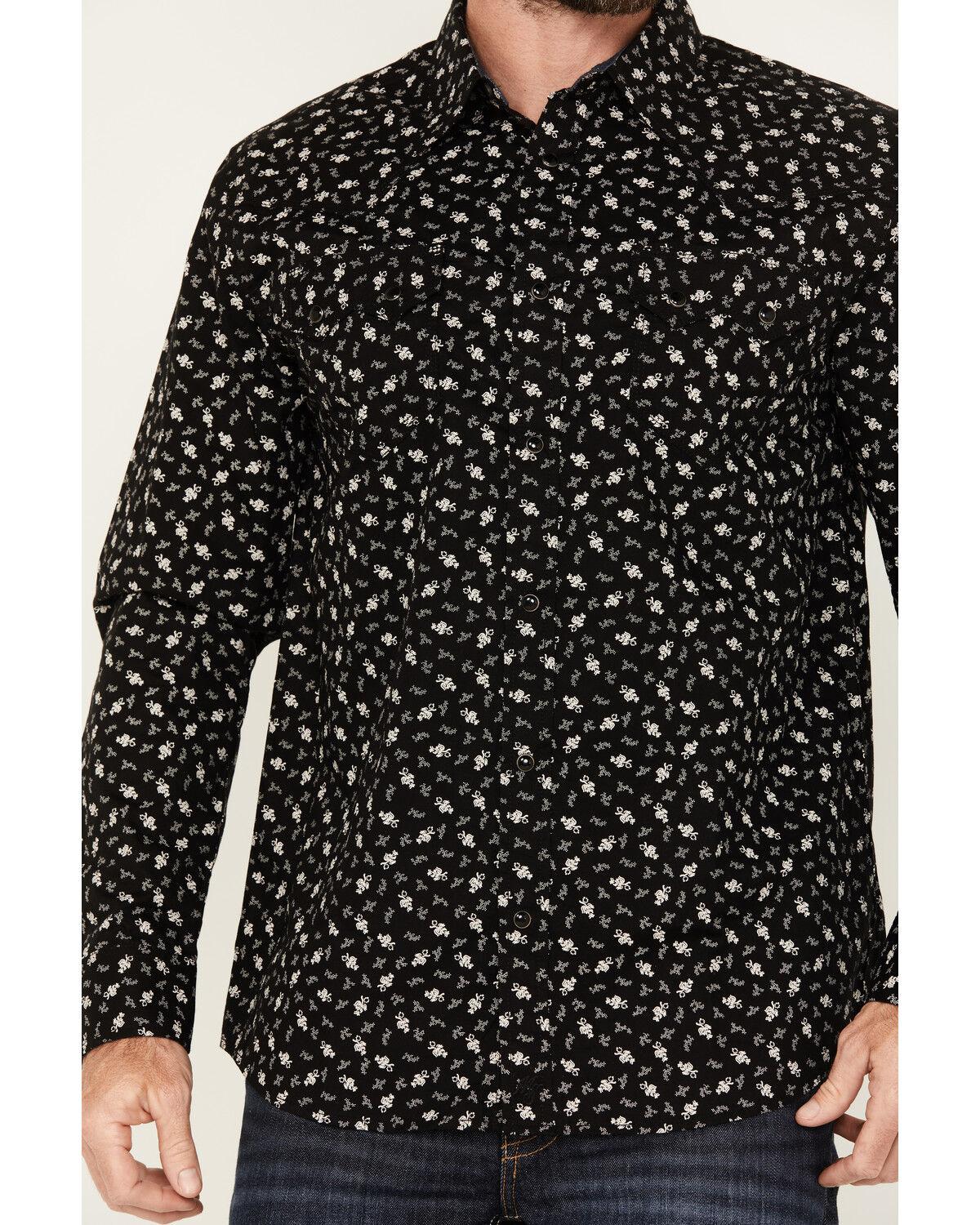 Image #3 - Moonshine Spirit Men's Good Vibes Floral Long Sleeve Snap Western Shirt, Black, hi-res