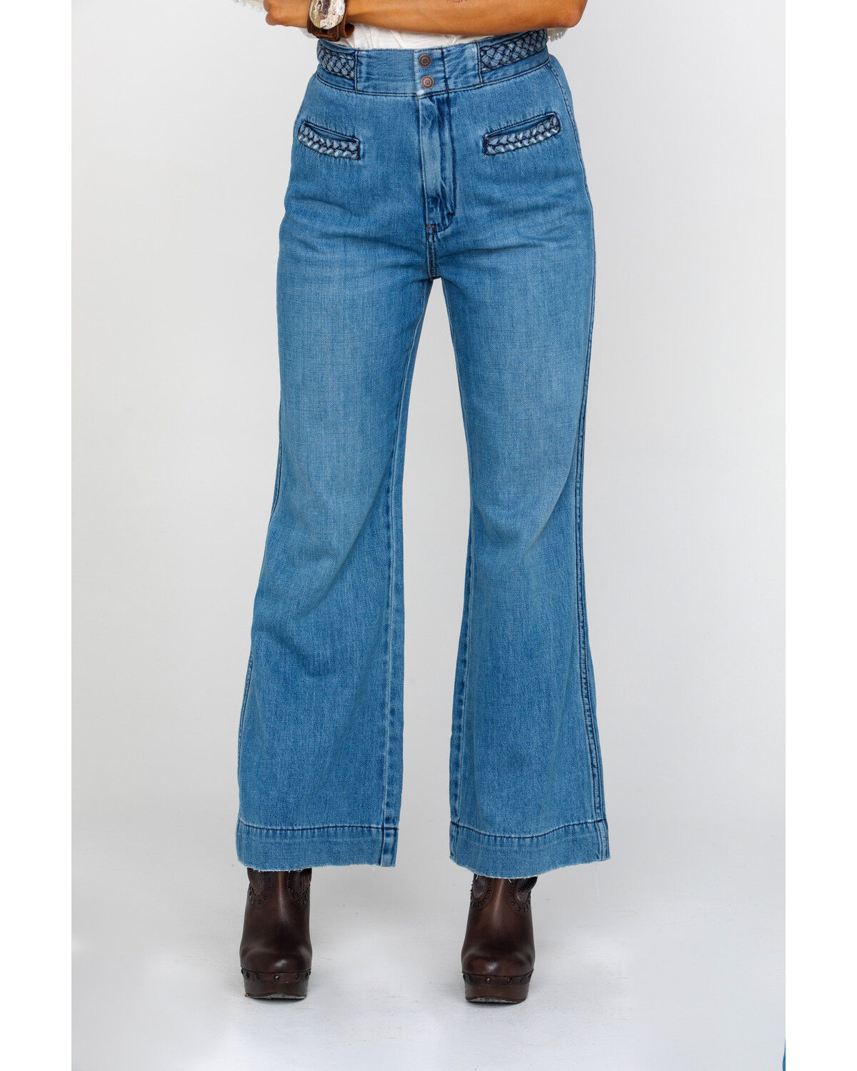 Image #1 - Free People Women's Seasons In The Sun Jeans, Blue, hi-res