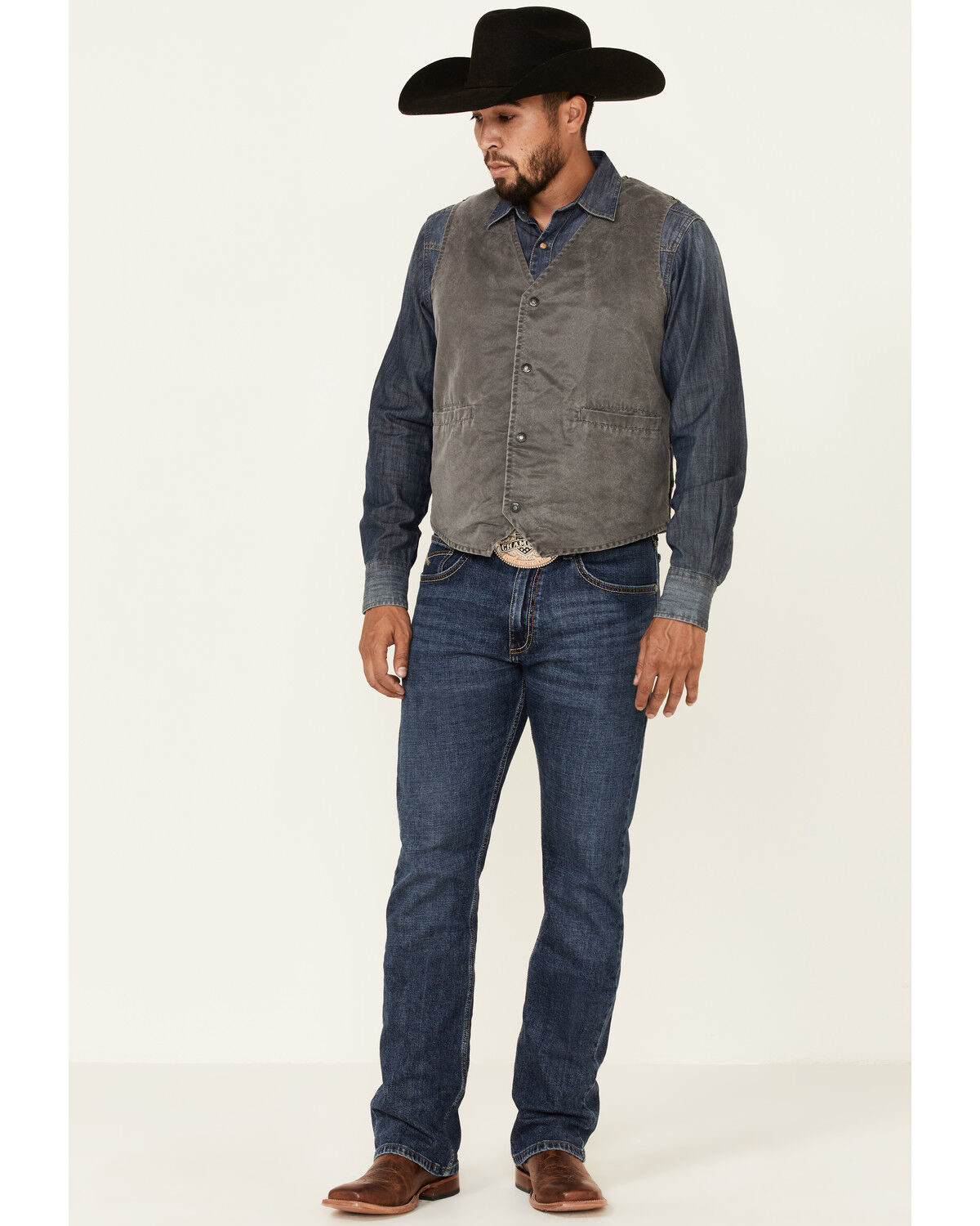 Image #2 - Outback Trading Co. Men's Iron Gray Sebastian Snap-Front Vest, Charcoal, hi-res