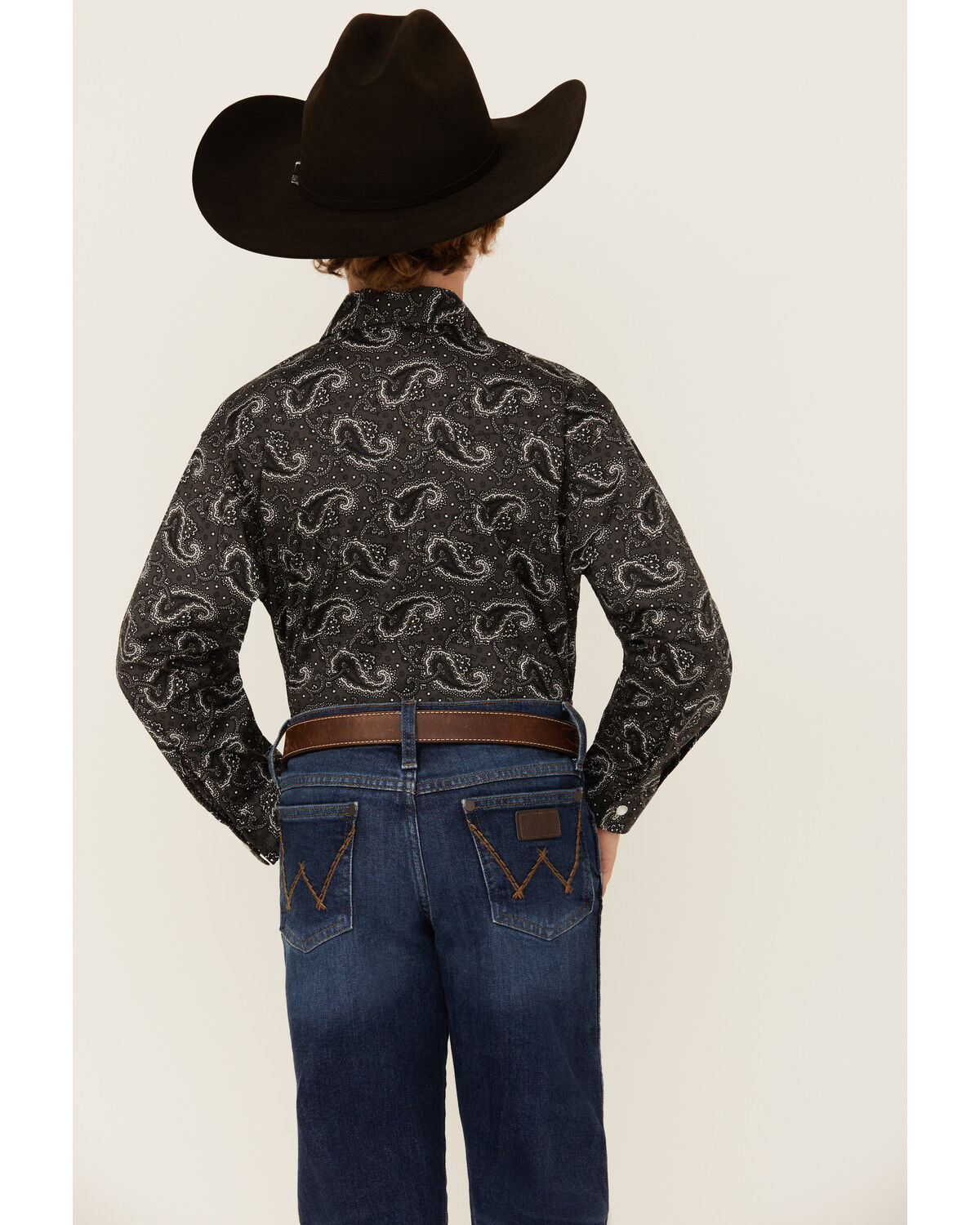Image #4 - Rock & Roll Denim Boys' Paisley Print Long Sleeve Pearl Snap Western Shirt, Grey, hi-res