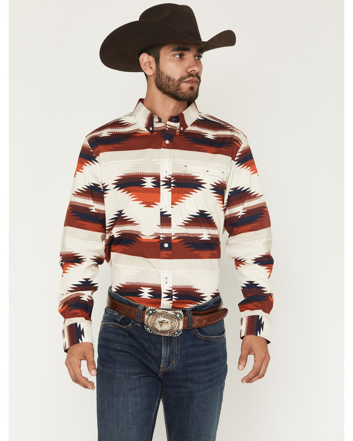 RANK 45&reg; Men's The Chief Southwestern Print Long Sleeve Button-Down Stretch Western Shirt, Multi, hi-res