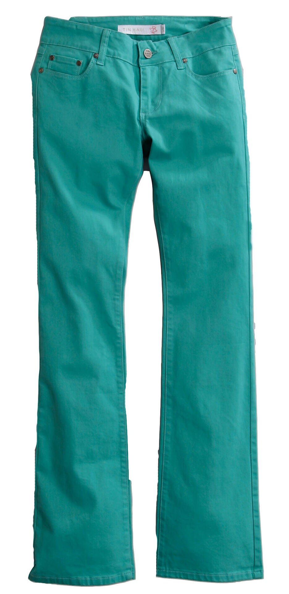 colored denim bootcut jeans