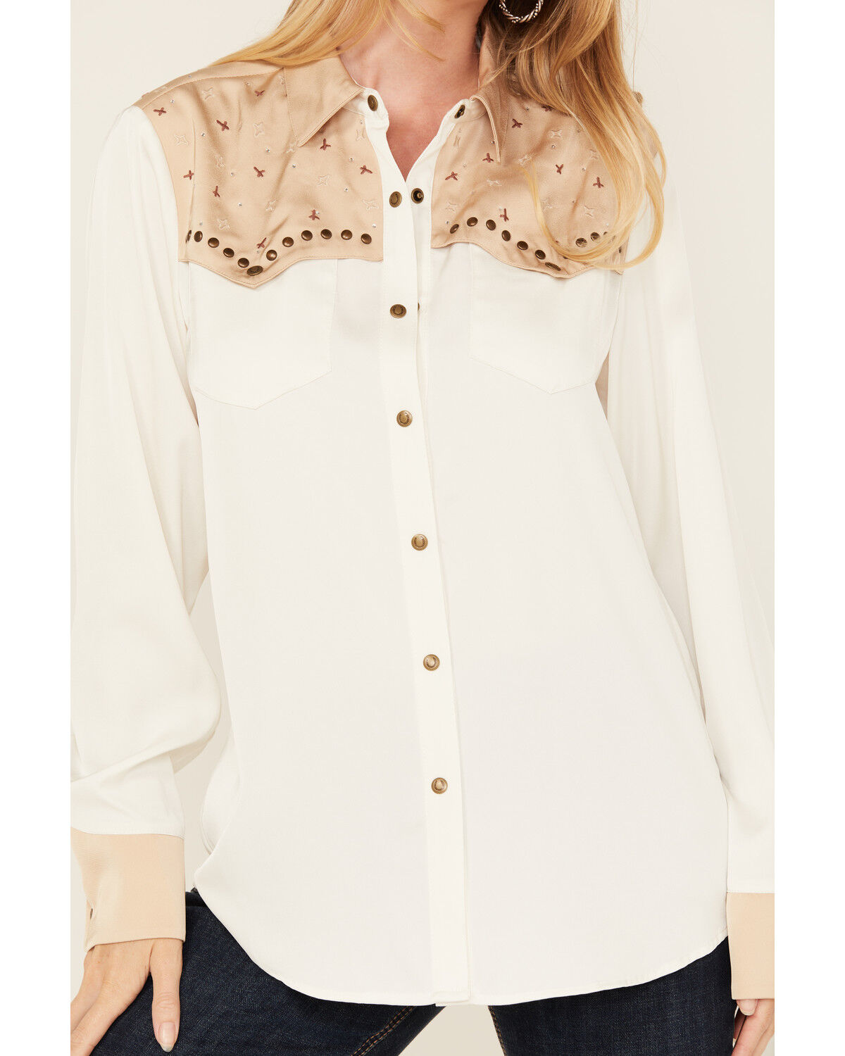 Image #3 - Ariat Women's Studded Horse Long Sleeve Snap Western Shirt, White, hi-res