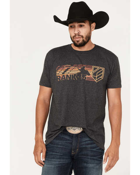 Image #1 - RANK 45® Men's Sunset Roper Logo Graphic T-Shirt, Charcoal, hi-res