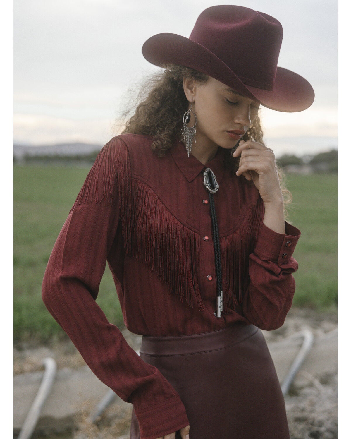 Idyllwind Women's Revive Fringe Long Sleeve Snap Crinkle Shirt, Cherry, hi-res