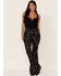 Image #1 - Idyllwind Women's Floral Print High Rise Flare Corduroy Jeans, Black, hi-res