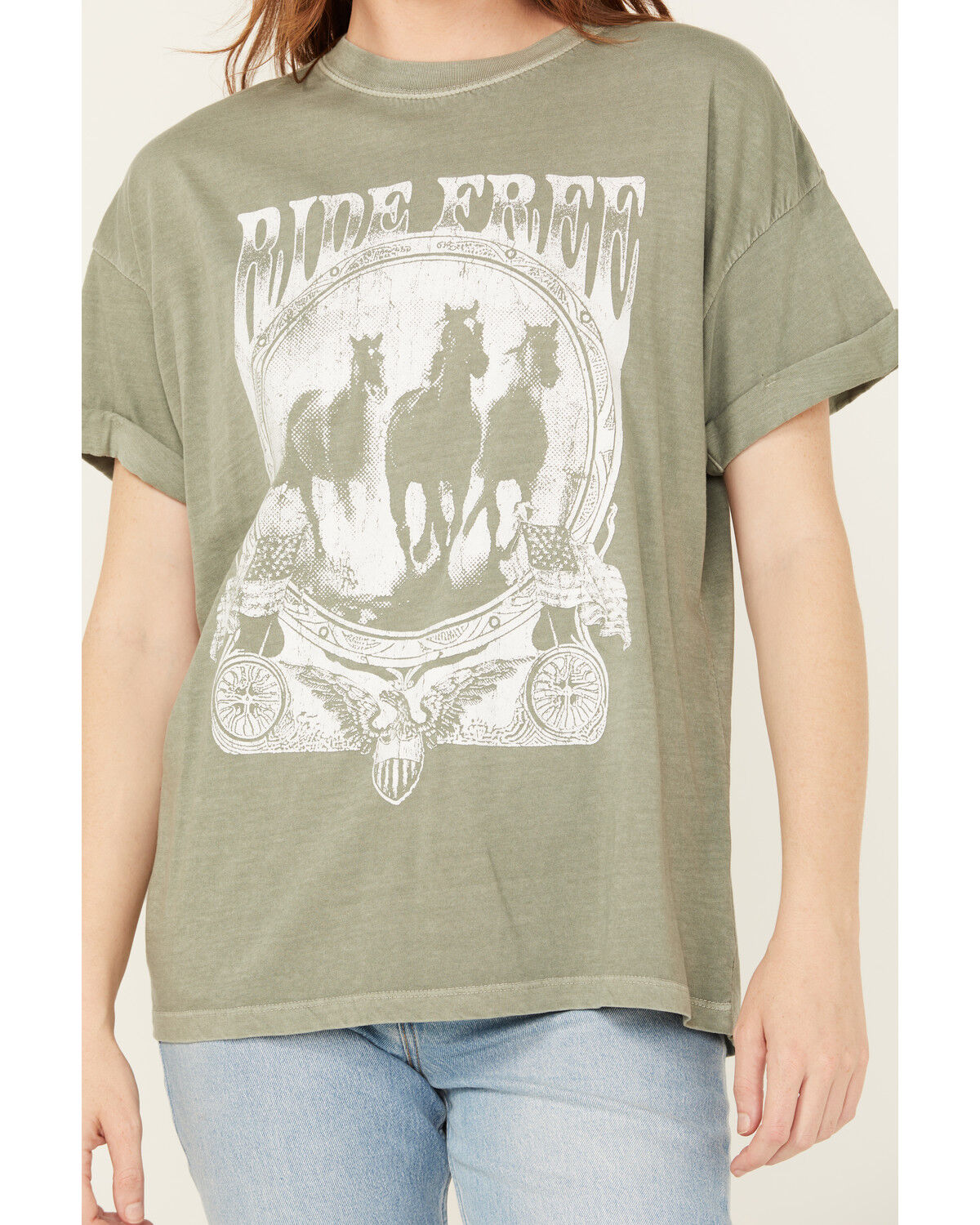 Image #3 - Girl Dangerous Women's Ride Free Relaxed Short Sleeve Graphic Tee, Medium Green, hi-res