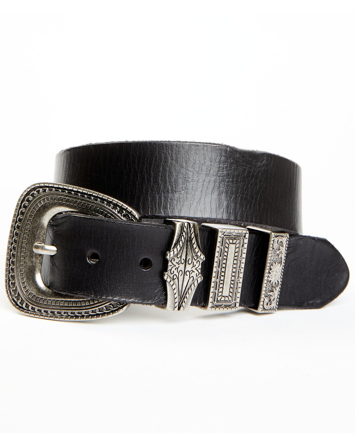 Shyanne Women's Black Triple Keeper Leather Belt, Black, hi-res