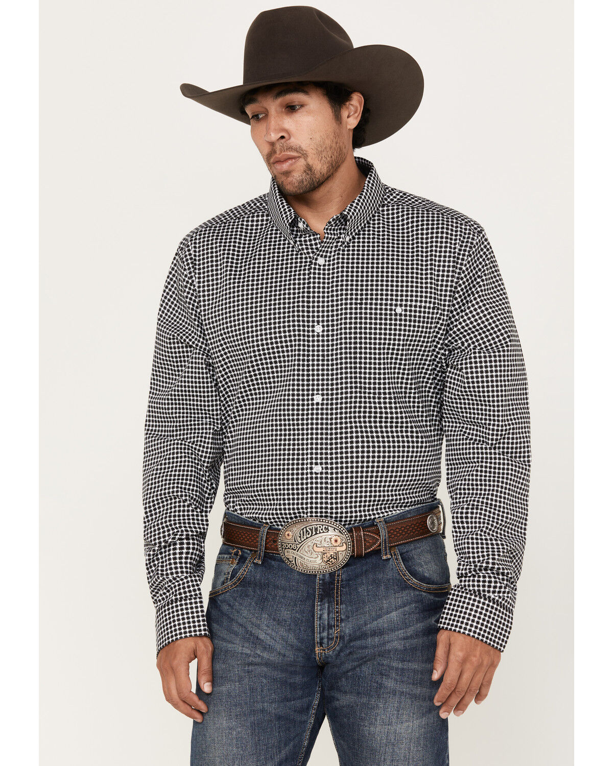 Image #1 - RANK 45® Men's Stunts Geo Print Long Sleeve Button-Down Western Shirt, White, hi-res