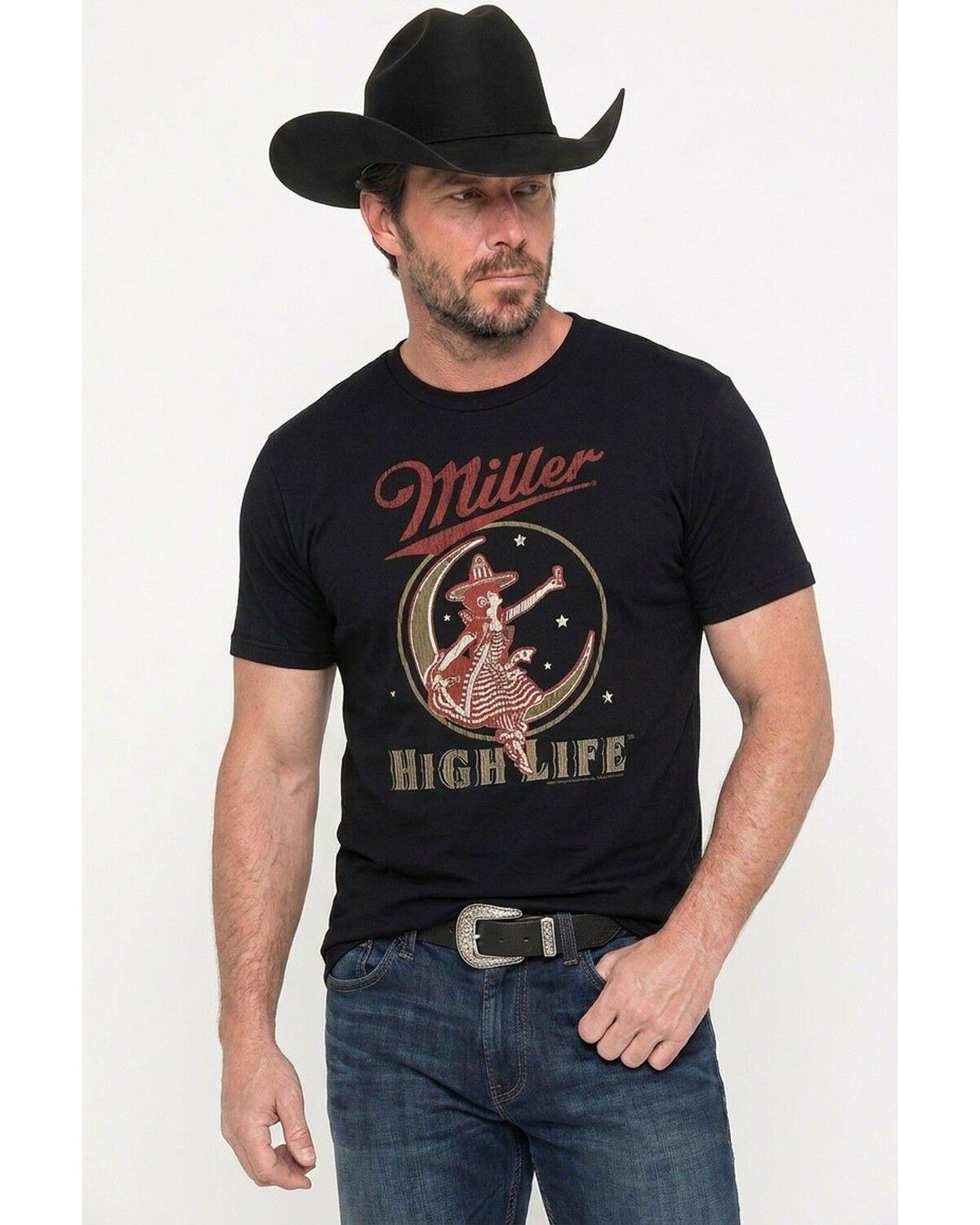 Image #1 - Miller Men's Logo Moon Short Sleeve Graphic T-Shirt, Black, hi-res