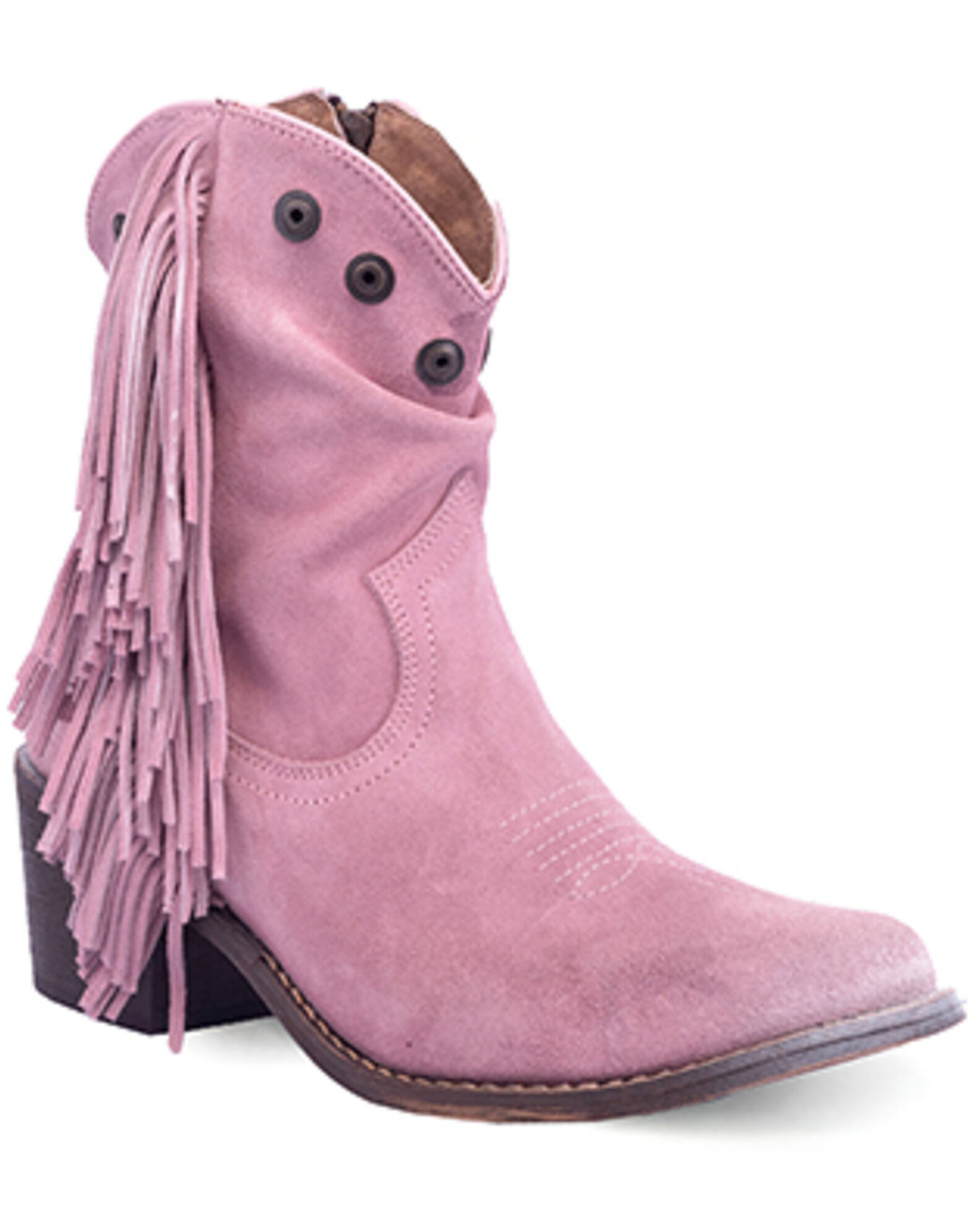 Circle G Women s Studded Suede Fringe Ankle Boots Round Toe Sheplers