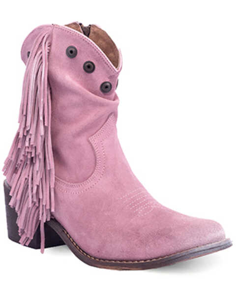 Image #1 - Circle G Women's Studded Suede Fringe Ankle Boots - Round Toe , Light Purple, hi-res