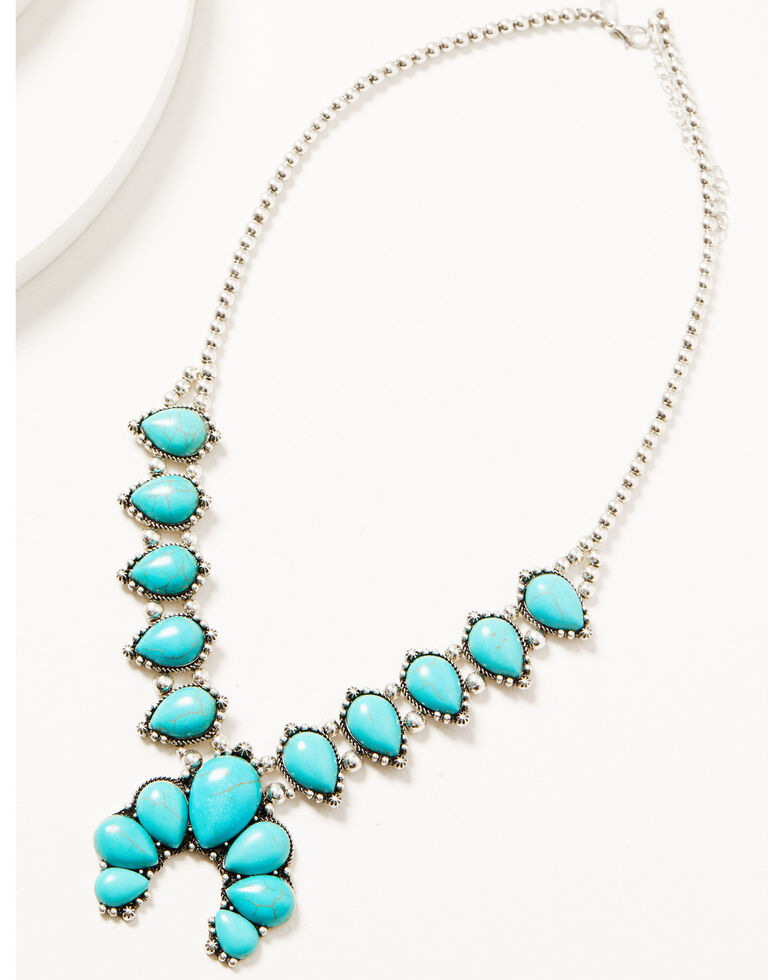 Shyanne Women's Chunky Turquoise & Silver Squash Blossom Necklace, Silver, hi-res