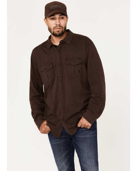 Brothers and Sons Men's Solid Pigment Slub Button Down Western Shirt , Dark Brown, hi-res