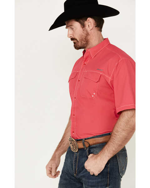 Image #2 - Ariat Men's VentTEK Outbound Solid Short Sleeve Performance Shirt - Tall , Dark Pink, hi-res