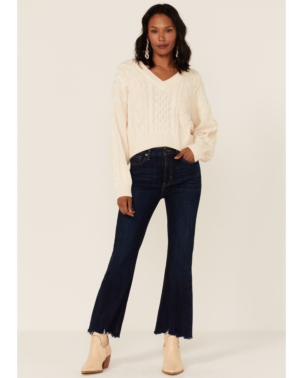 Image #4 - Wrangler Women's V-Neck Cable Knit Sweater, , hi-res