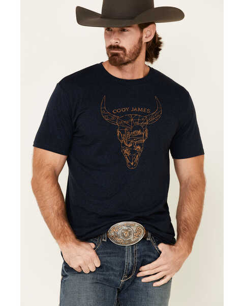 Image #1 - Cody James Men's Desert Bull Skull Graphic Short Sleeve T-Shirt , Navy, hi-res