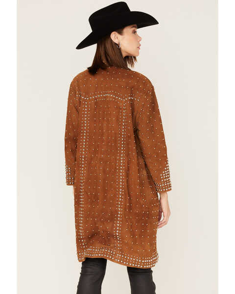 Understated Leather Studded Suede Duster Coat, Tan, hi-res