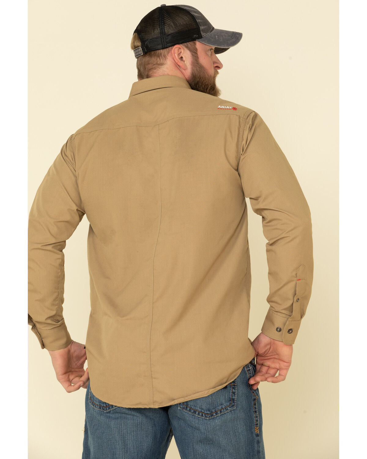 Image #2 - Ariat Men's Khaki FR Solid Featherlight Long Sleeve Work Shirt, Beige/khaki, hi-res