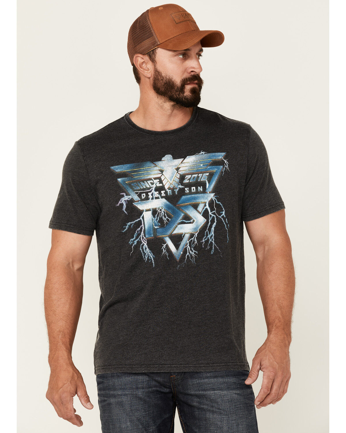 Image #1 - Flag & Anthem Men's Burnout Desert Son Lightning Graphic Short Sleeve T-Shirt, Charcoal, hi-res