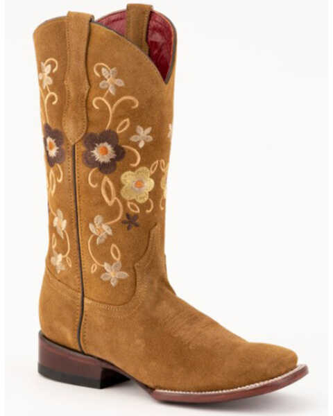 Ferrini Women's Roughrider Honey Floral Western Boots - Square Toe, Honey, hi-res