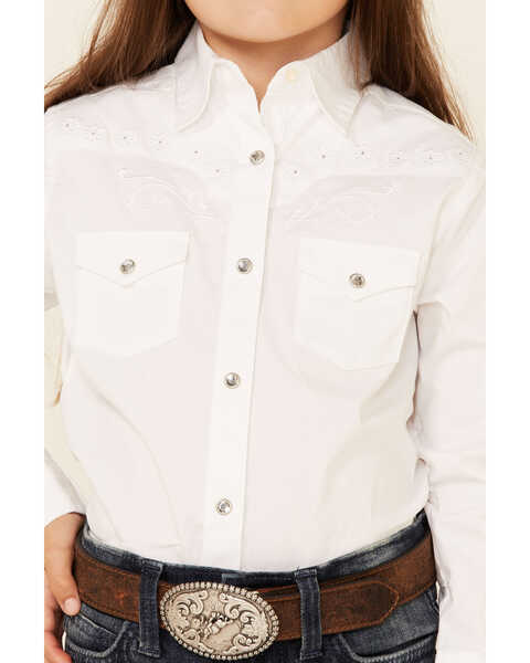 Image #4 - Wrangler Girls' Tonal Yoke Embellished Shirt, White, hi-res