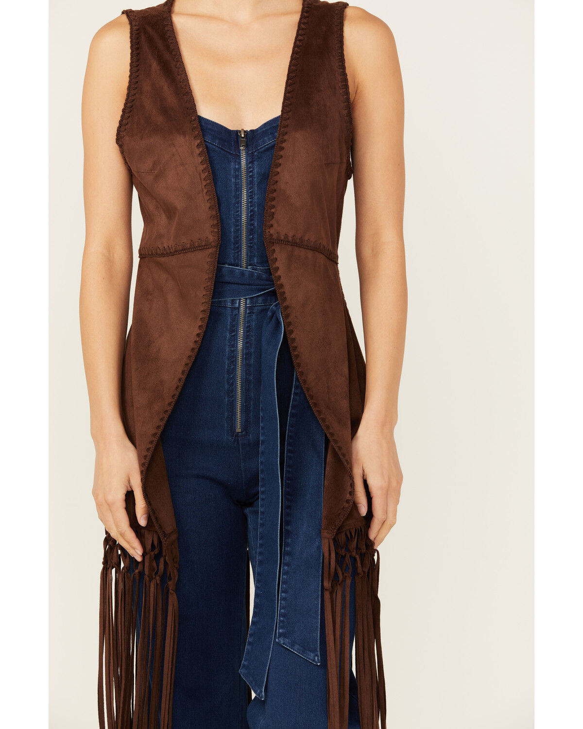 Image #3 - Shyanne Women's Faux Suede Long Fringe Vest, Dark Brown, hi-res