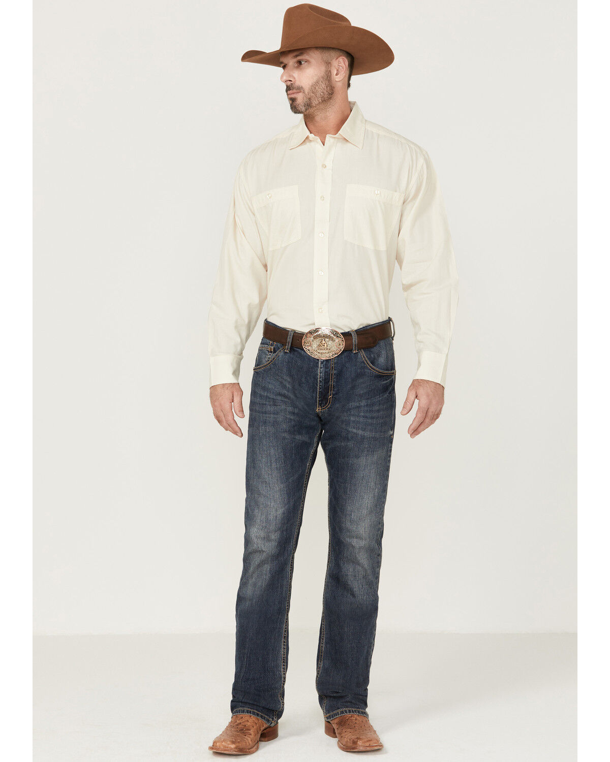 Image #2 - Resistol Men's Long Sleeve Button Down Western Shirt, Off White, hi-res