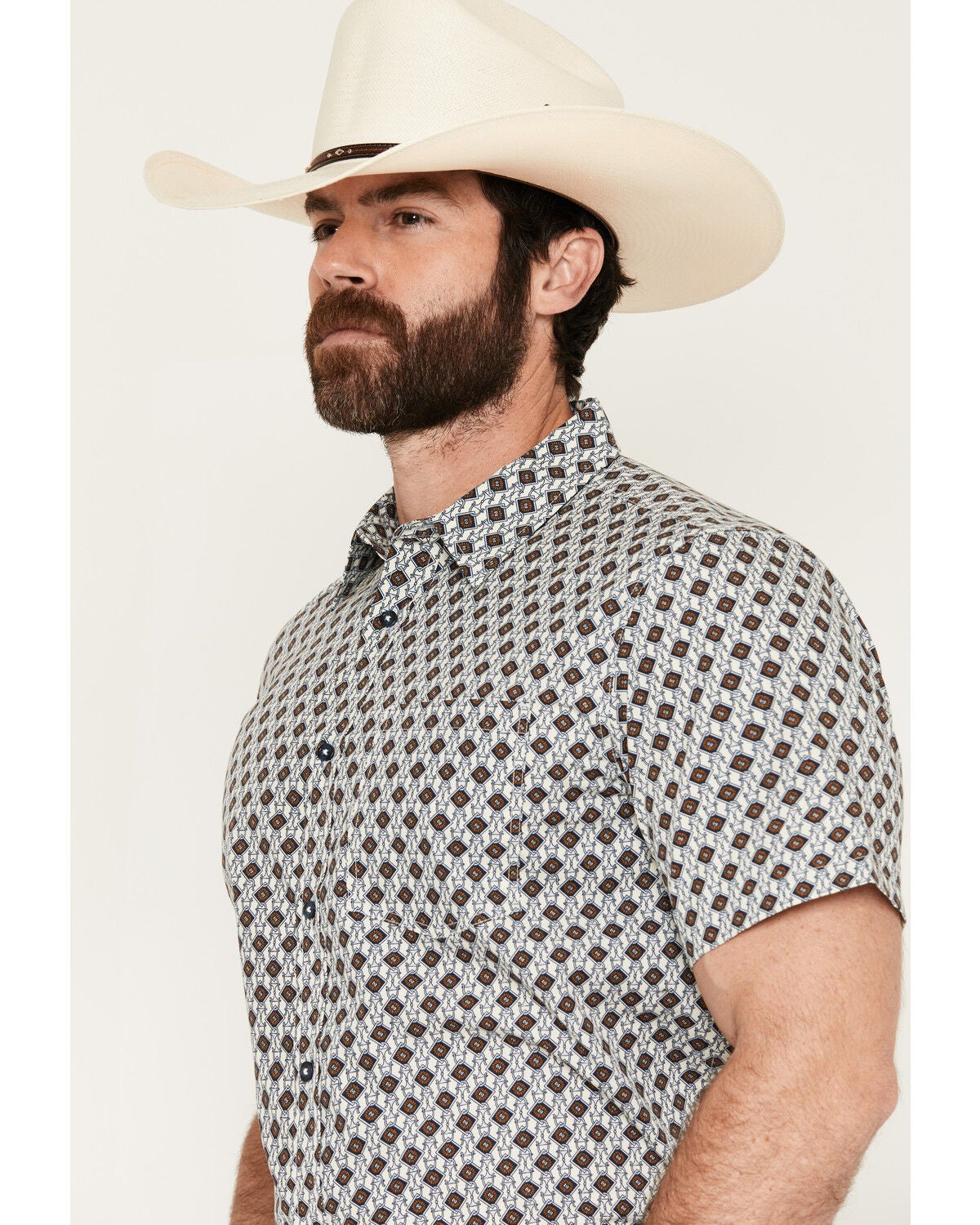 Image #2 - Gibson Trading Co Men's Old Time Geo Print Short Sleeve Button-Down Western Shirt, Ivory, hi-res