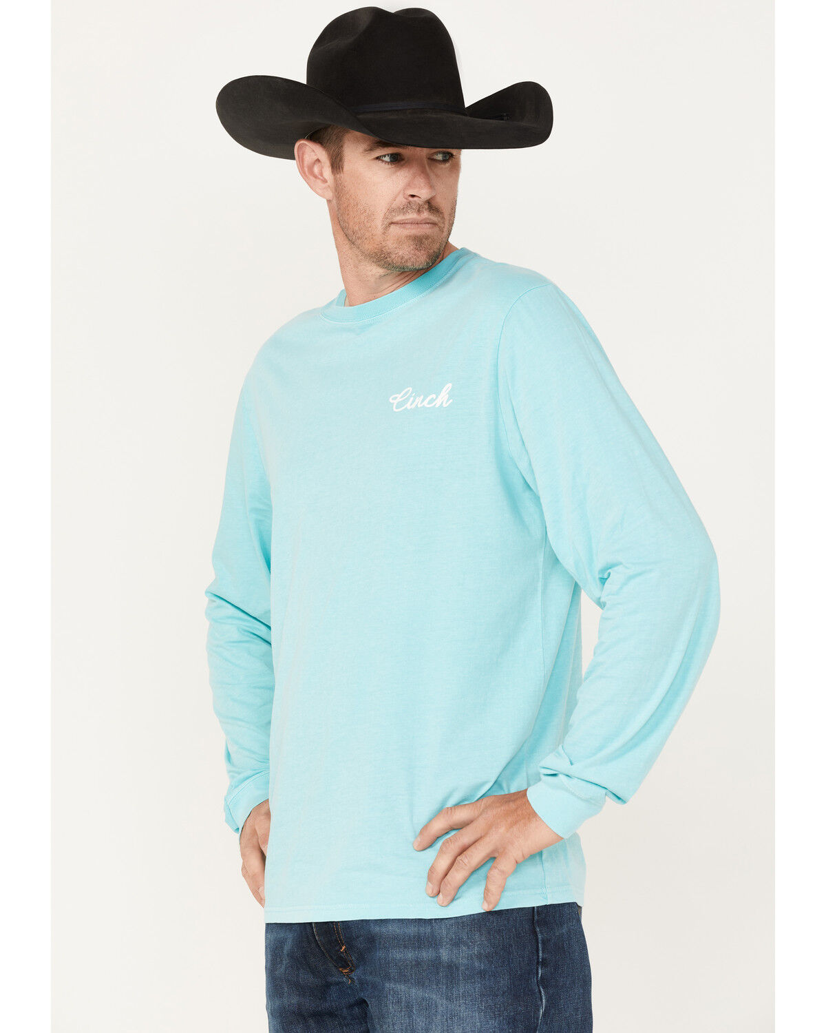 Image #2 - Cinch Men's Lead Don't Follow Logo Graphic Long Sleeve T-Shirt, Light Blue, hi-res