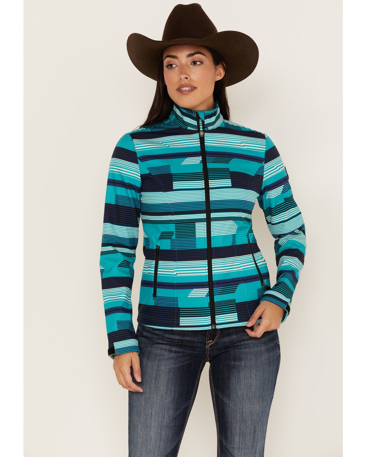 RANK 45&reg; Women's Abstract Striped Softshell Jacket, Turquoise, hi-res