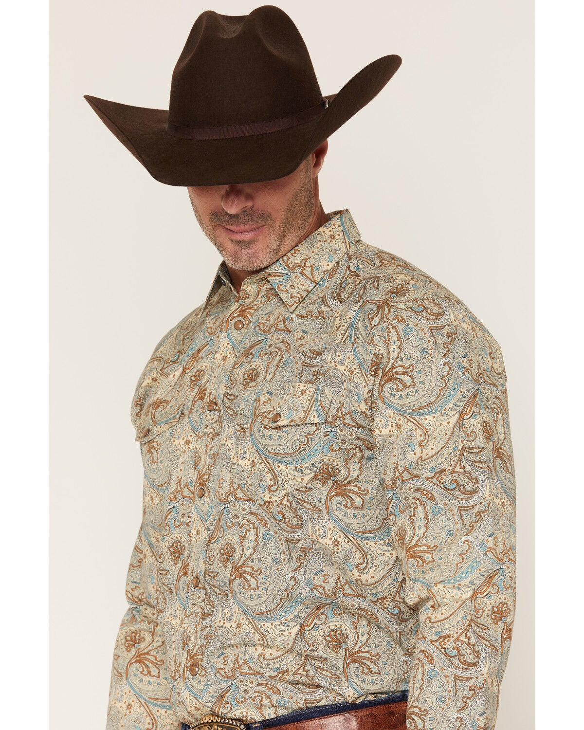 Image #2 - Gibson Trading Co Men's Feelin' Good Paisley Print Long Sleeve Snap Western Shirt, Aqua, hi-res