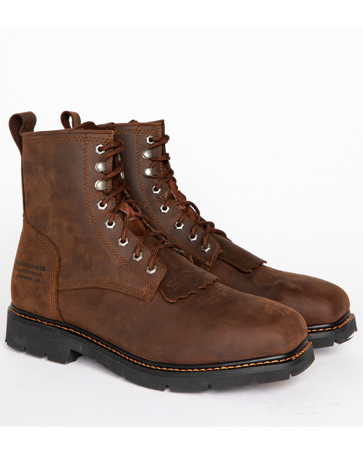 Image #1 - Cody James Men's 8" Mustang Lace-Up Kiltie Waterproof Work Boots - Composite Toe, Brown, hi-res