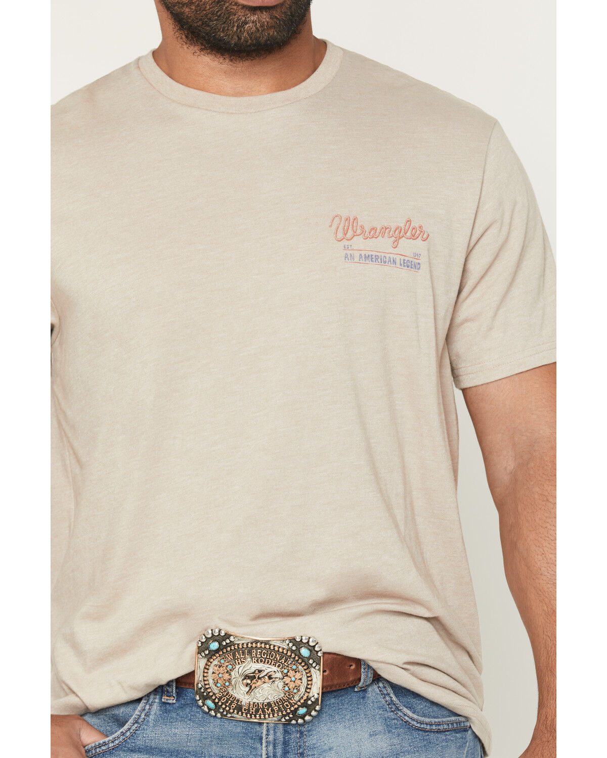 Image #4 - Wrangler Men's American Cowboy Short Sleeve Graphic T-Shirt, Tan, hi-res