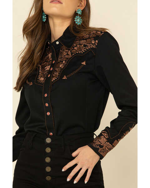 Image #3 - Scully Women's Floral Embroidered Western Shirt, Black, hi-res