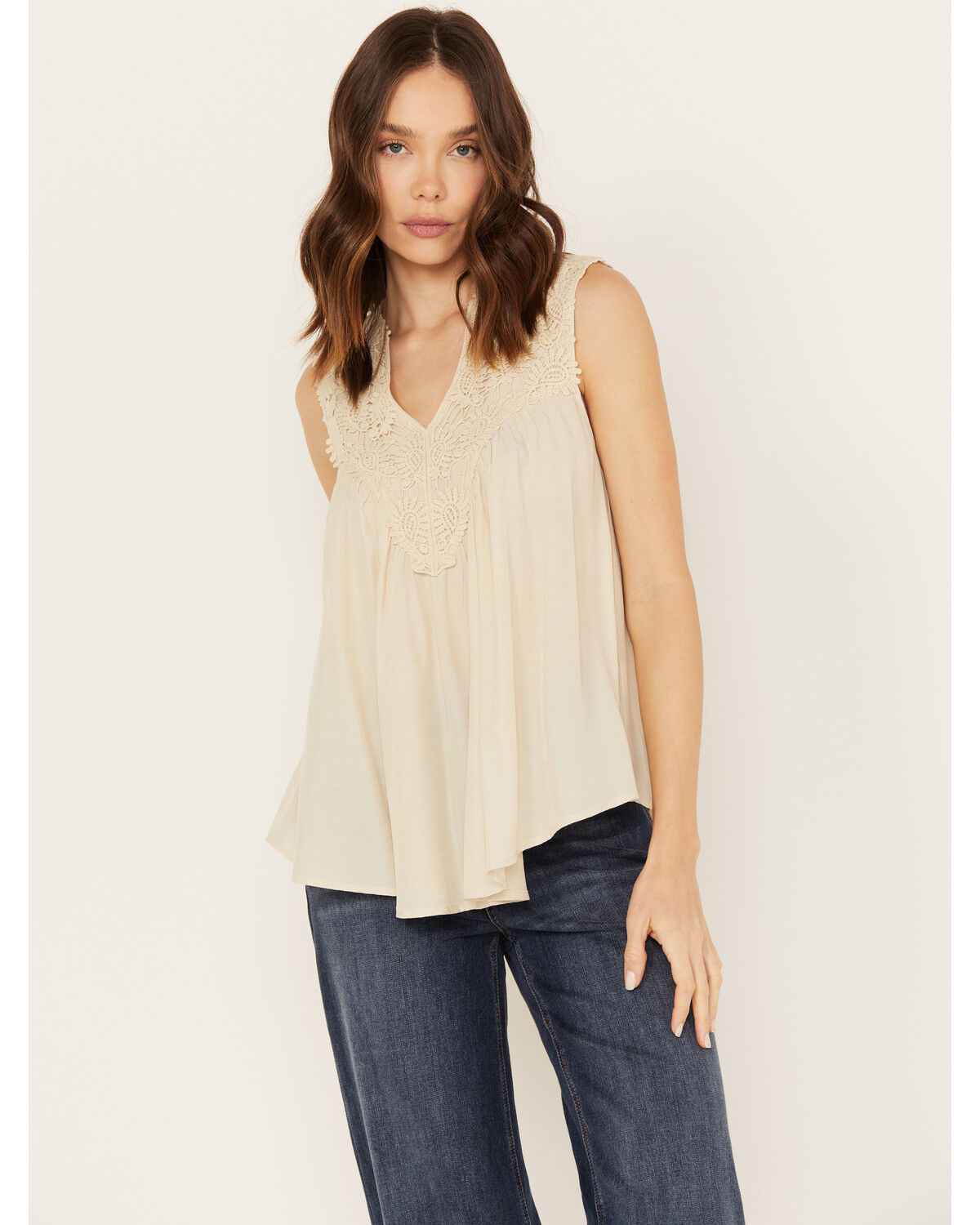 Image #1 - Molly Bracken Women's Crochet Sleeveless Peasant Top, Ivory, hi-res