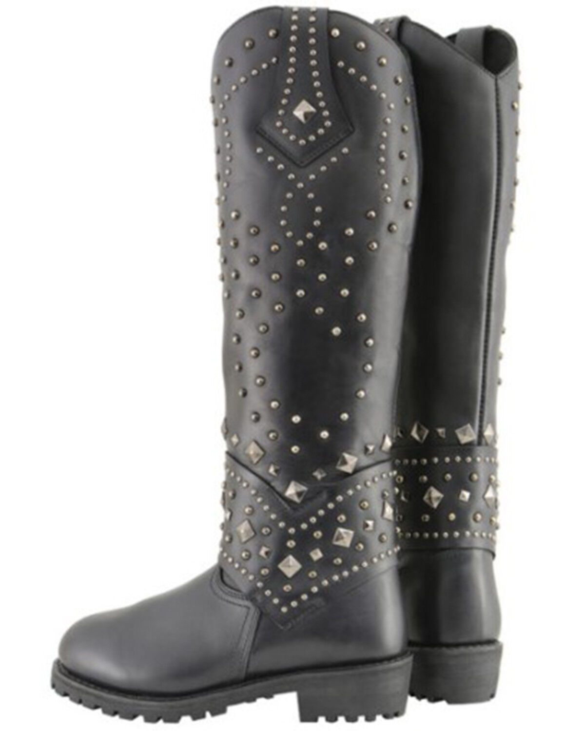 Image #3 - Milwaukee Leather Women's Extra Tall Studded & Riveted Pull On Boots - Round Toe, Black, hi-res
