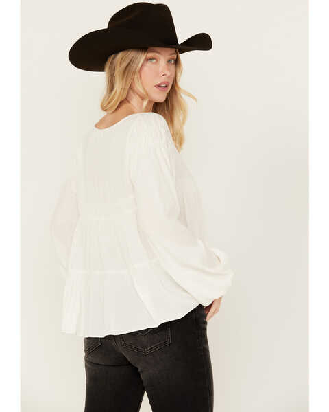Image #4 - Cleo + Wolf Women's Tiered Flowy Tie Front Blouse , Cream, hi-res