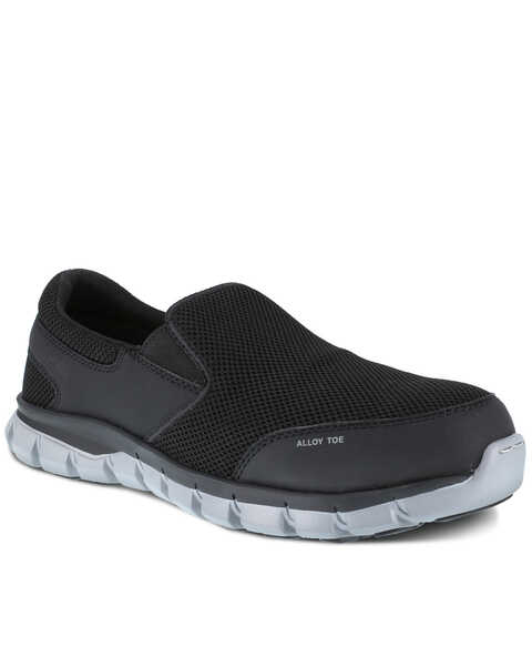 Image #1 - Reebok Men's Black Slip-On Sublite Work Shoes - Alloy Toe, Black, hi-res